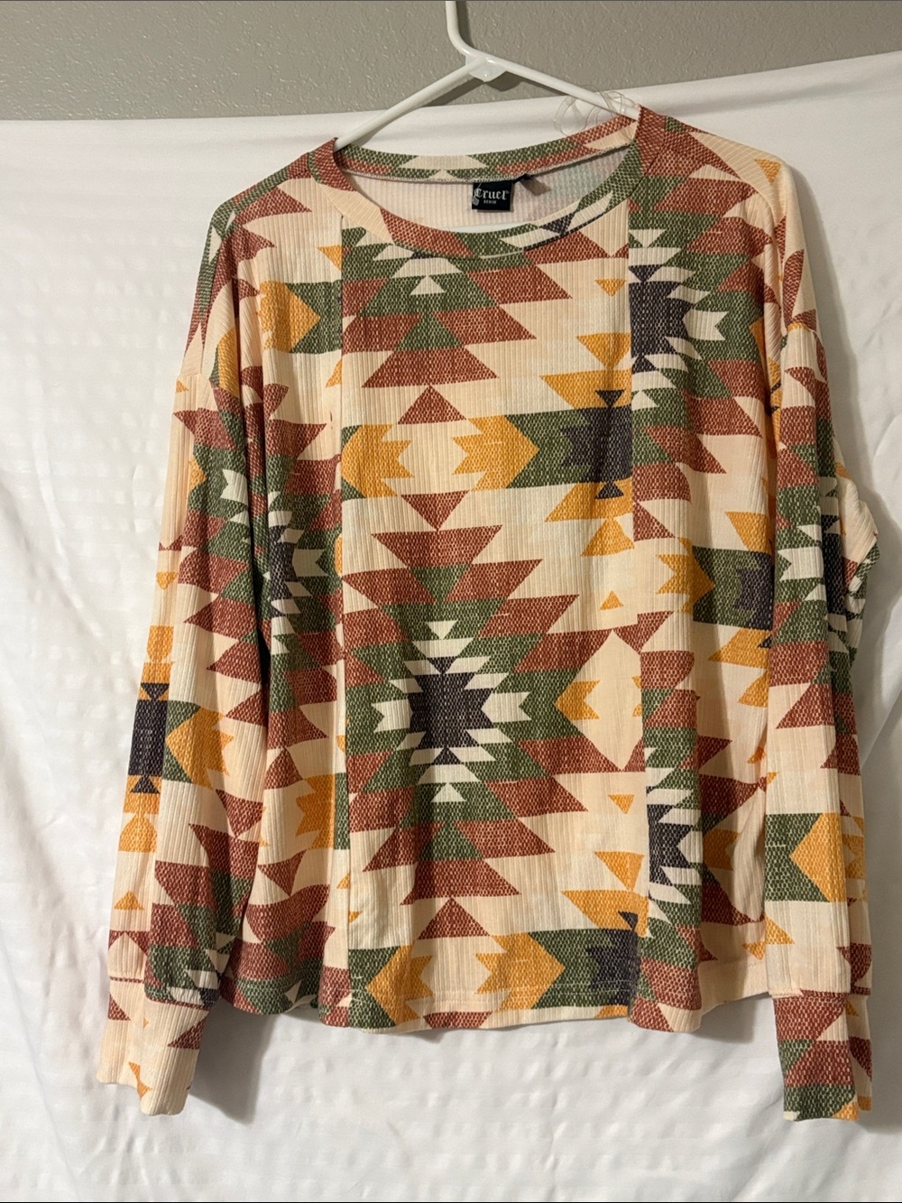 Truet Long-Sleeve Aztec Print Shirt in Cream, Green & Rust